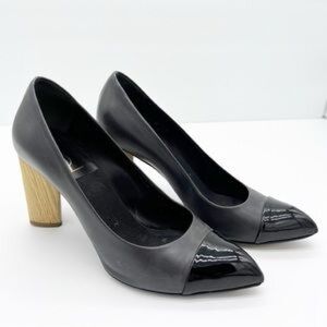 Yves Saint Laurent cap toe wood block pumps